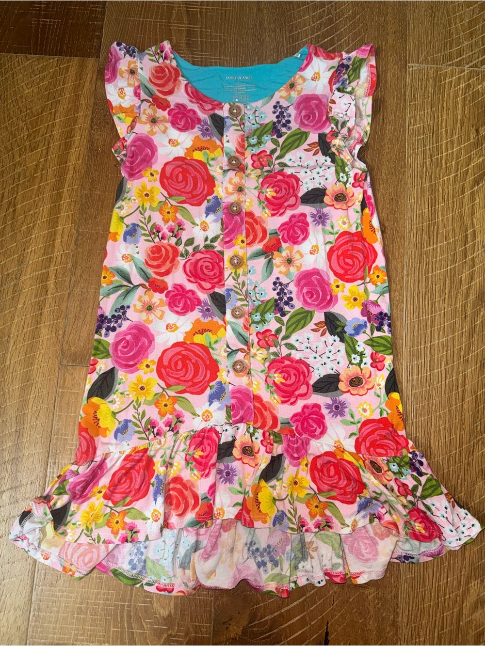 Posh Peanut Pink Multi Floral Button-Front Ruffle Dress